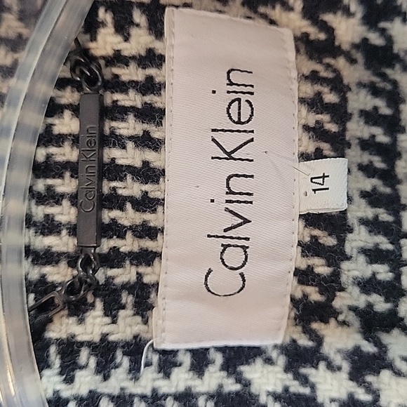 Calvin Klein double breasted black white houndstooth pea coat size 14 - Picture 2 of 8